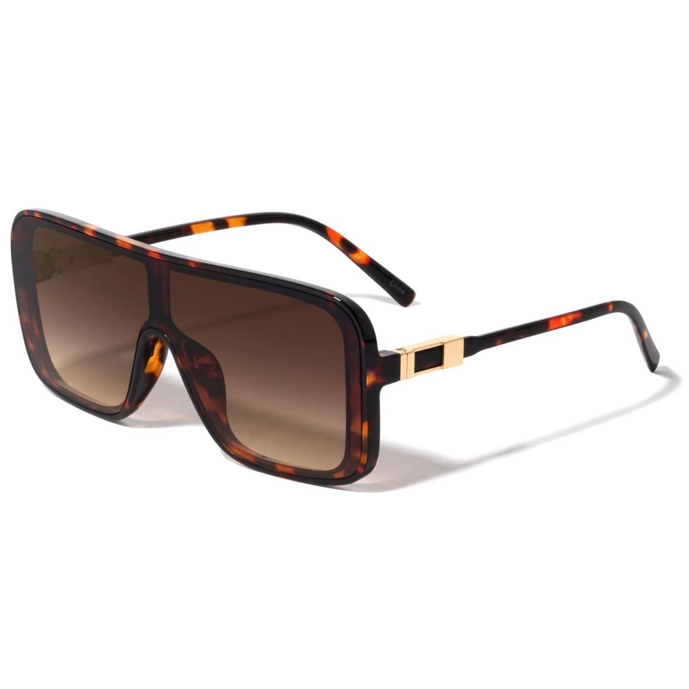 Women Oversized Shield Sunglassesโ Brown Flat Lens Fashion Visor Trendy Shades
